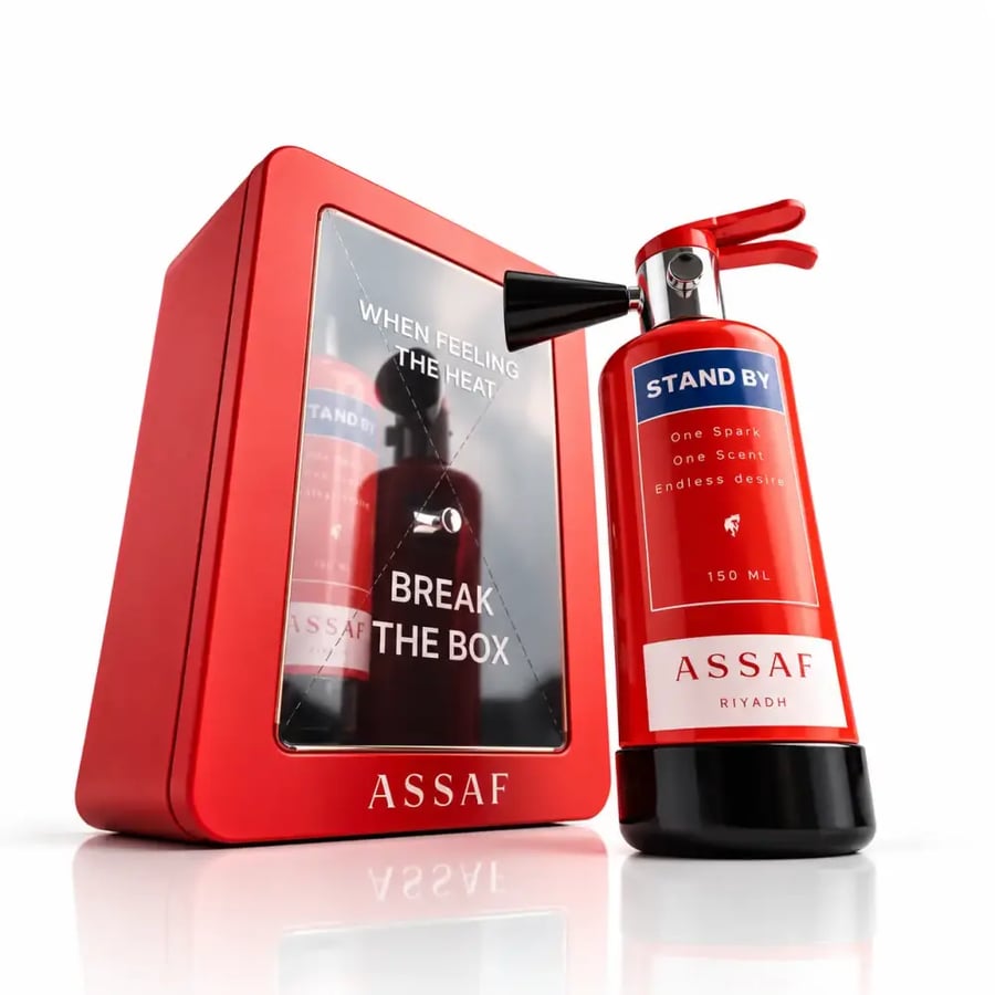 عطر ستاند باي وريد بوكس من عساف بتصميم يحاكي طفاية الحريق