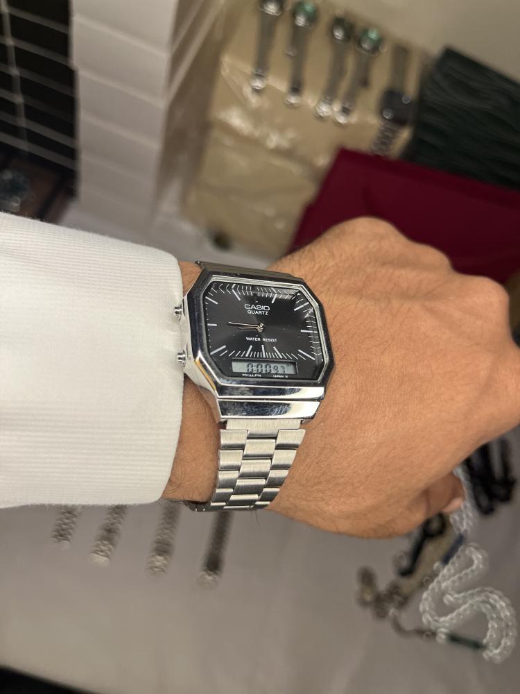 طقم ساعة كاسيو (اسود) دبل تايم وقلم كارتير