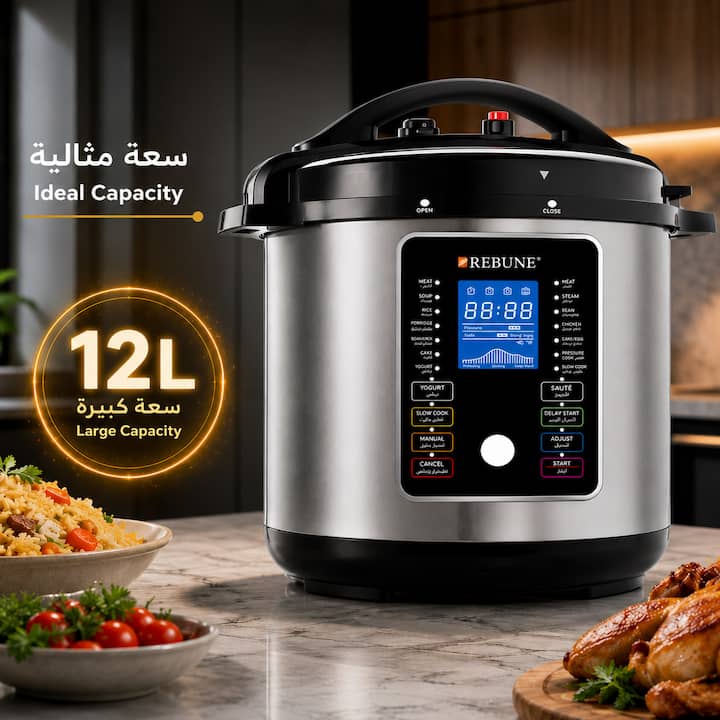 قدر طبخ كهربائي كبير السعة 12 لتر للعائلات الكبيرة