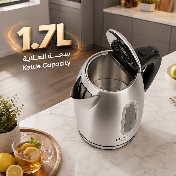 غلاية ريبون مفتوحة بسعة 1.7 لتر لتحضير المشروبات الساخنة