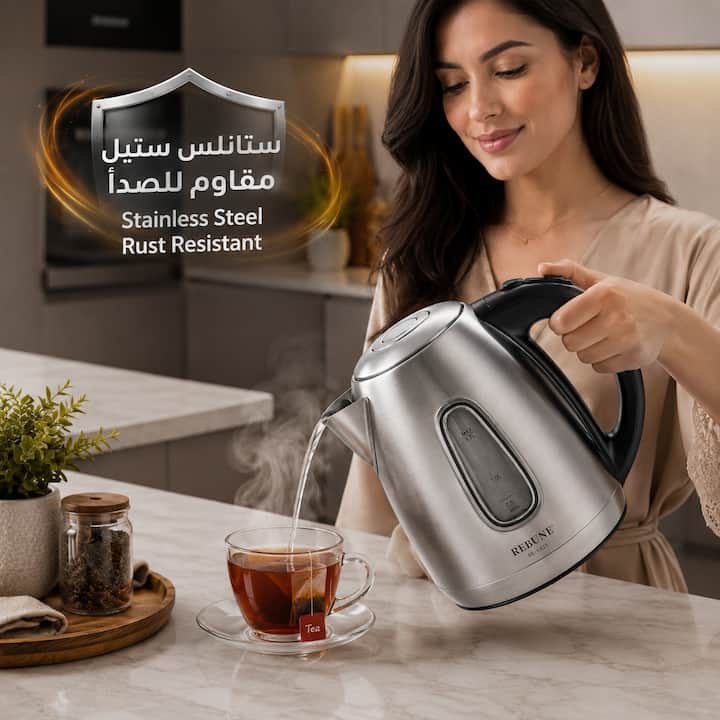 غلاية ماء كهربائية ستانلس ستيل مقاومة للصدأ وسهلة الصب