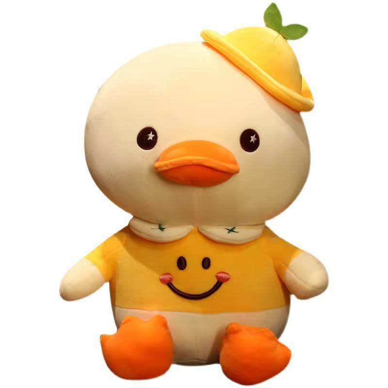 Cartoon cloth duck doll - cheerful design with a hat and a smiling colorful outfit