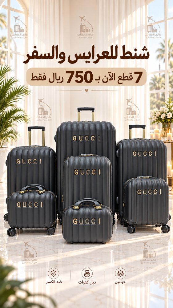 شنط فاخره للعرايس والسفر الطقم 7 قطع
