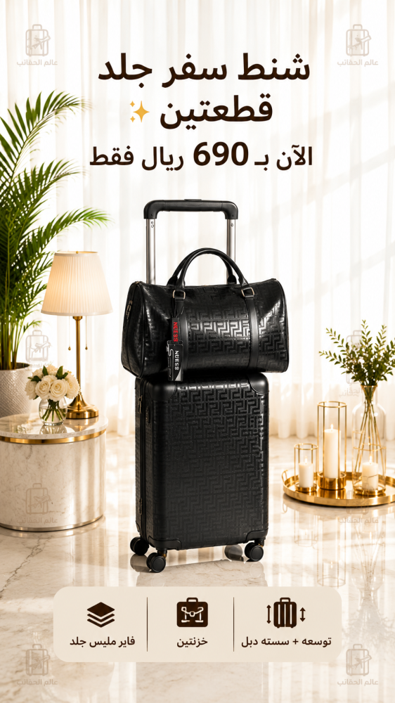 شنط سفر جلد فاخر ( قطعتين )