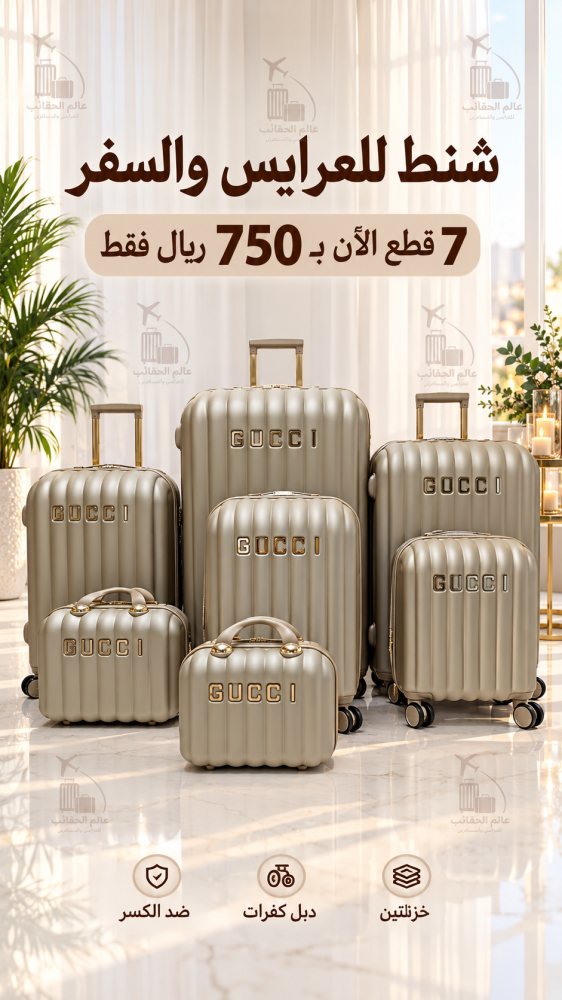 شنط فاخره للعرايس والسفر الطقم 7 قطع