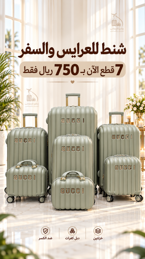 شنط فاخره للعرايس والسفر الطقم 7 قطع