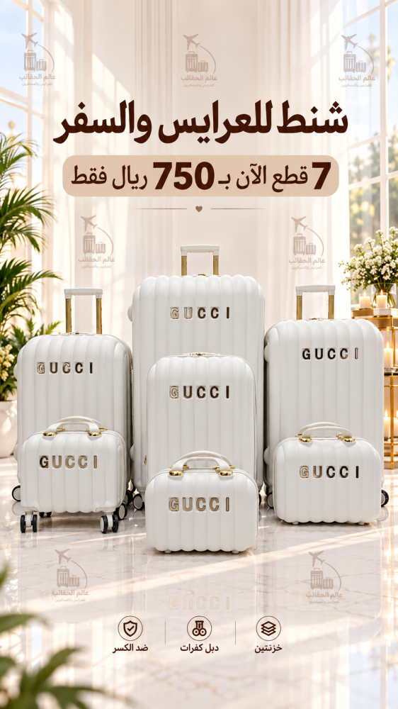 شنط فاخره للعرايس والسفر الطقم 7 قطع
