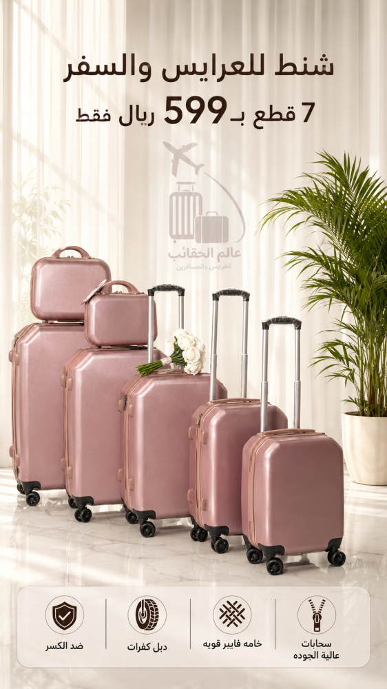 طقم شنط سفر 7 قطع (  pink )