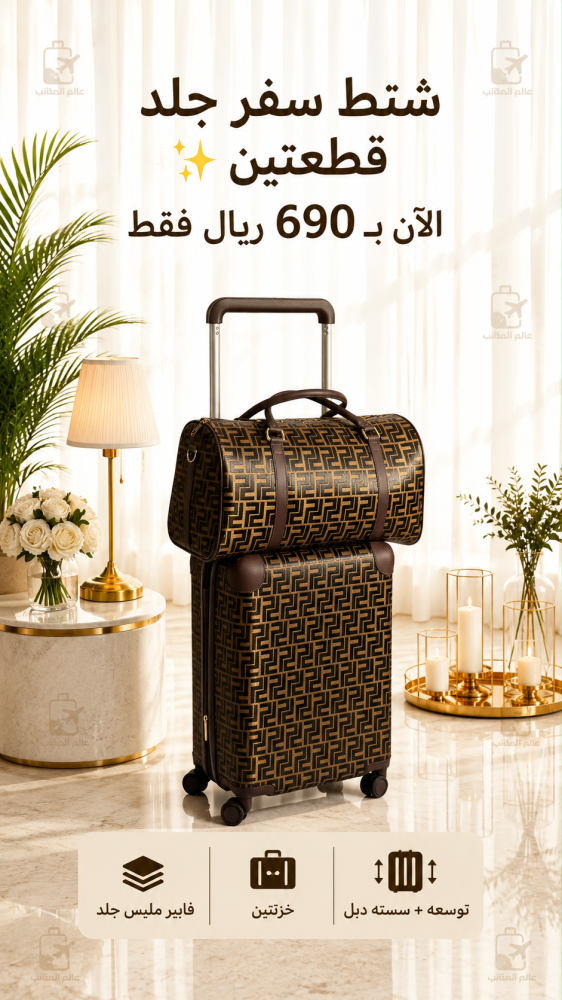 شنط سفر جلد فاخر ( قطعتين )
