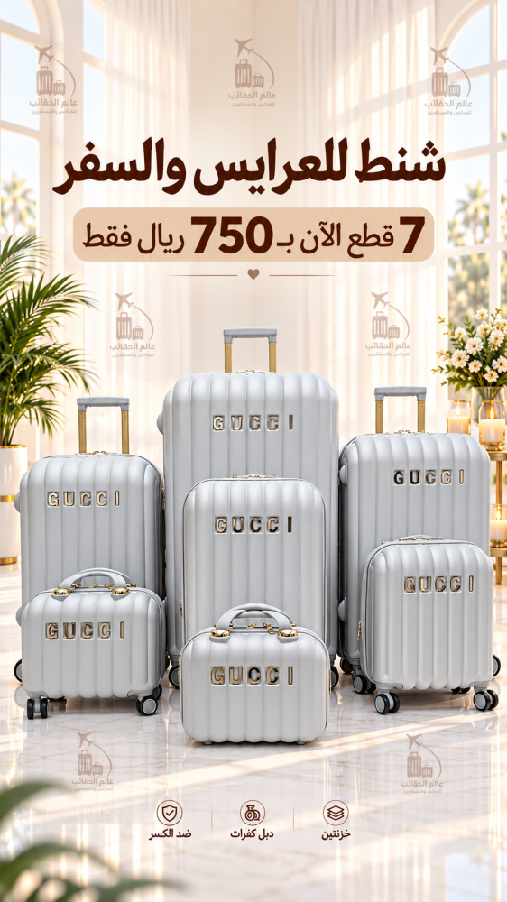 شنط فاخره للعرايس والسفر الطقم 7 قطع