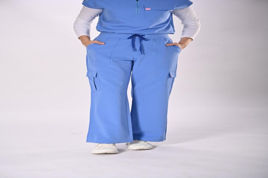 Azure Blue Scrub Top & Cargo Pants