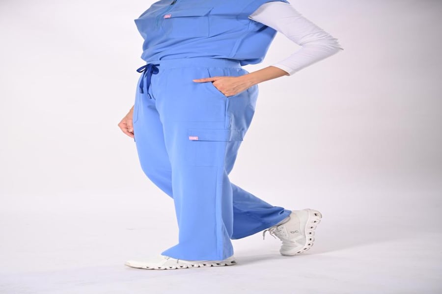 Azure Blue Scrub Top & Cargo Pants