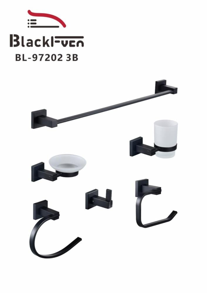 طقم إكسسوارات حمام BlackFven BL-97202 3B أسود 6 قطع
