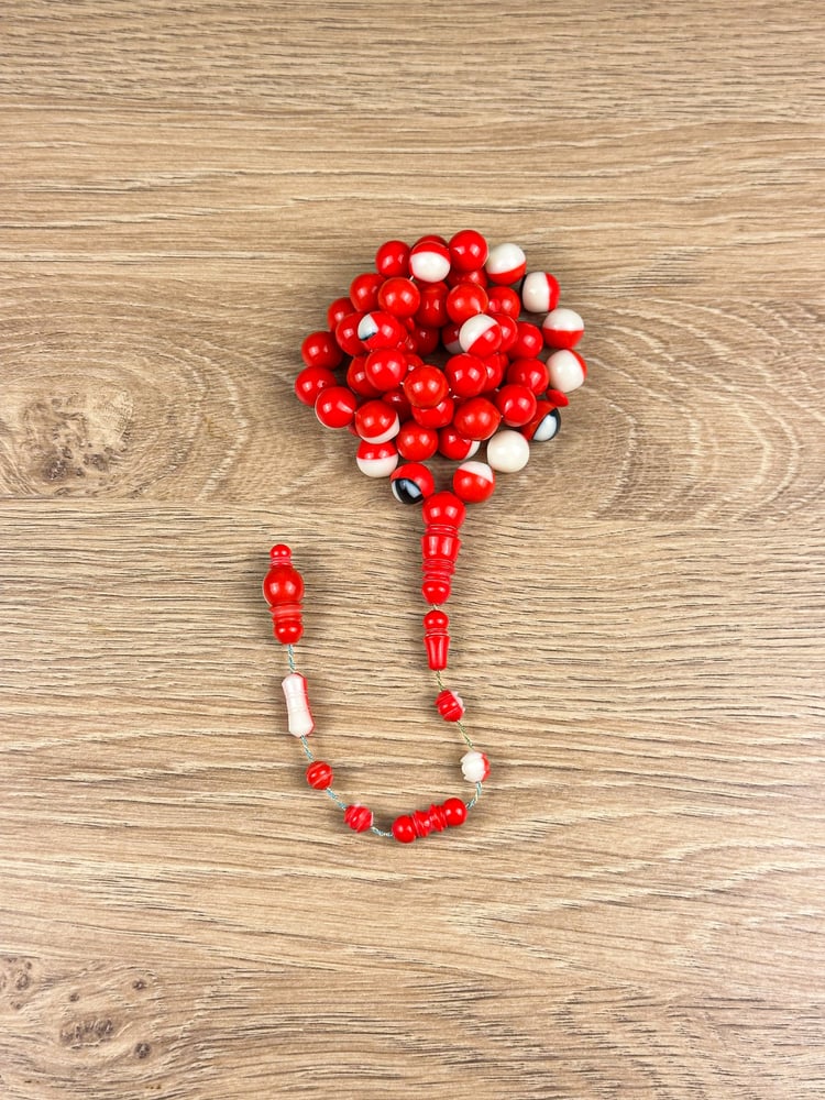 سبحة بكلايت مخروط من كرة بلياردو احمر تمليكة (١٠ ملم - ٥١ خرزة)