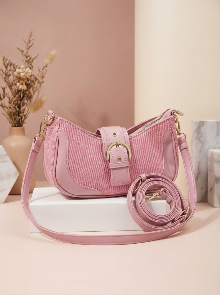Chic Crescent Shoulder Bag with Buckle Accent Adjustable Crossbody