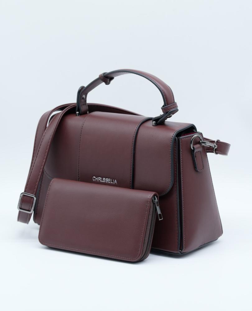 Elegant Women's Handbag with Twist Lock, Sturdy Handle, Detachable Strap & Matching Wallet