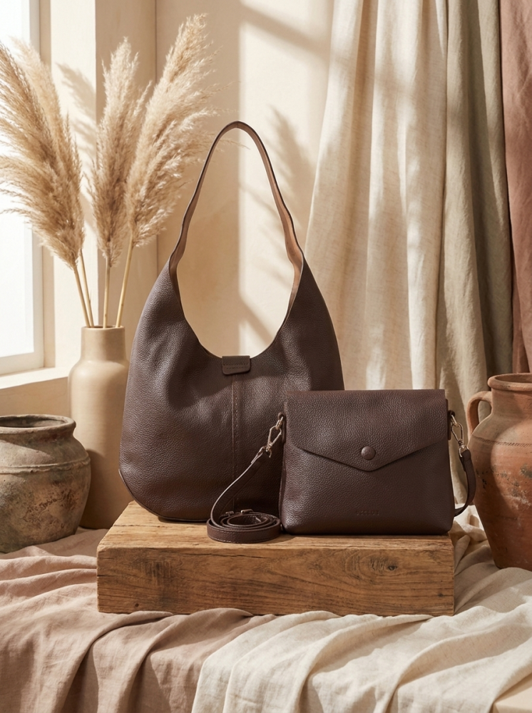 Women's Minimalist Hobo Shoulder Bag with small bag – 2 Piece Set