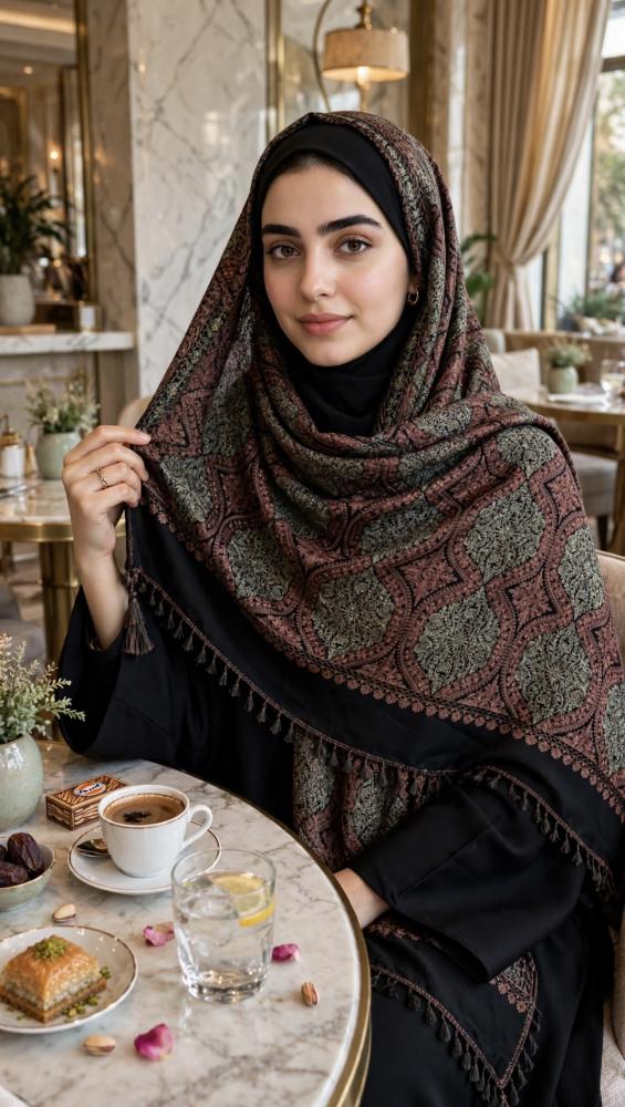 شال كشميري فاخر بلون اسود زخرفه جميله ع