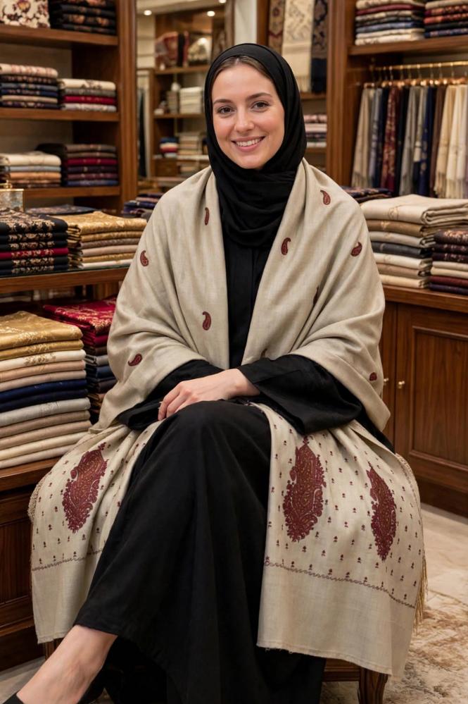 شال كشميري (بيج) بنقوش كشميريه