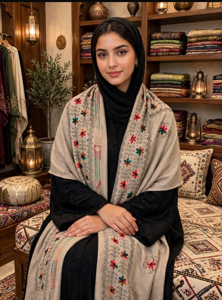 شال كشميري نسائي (تطريز يدوي) بيج