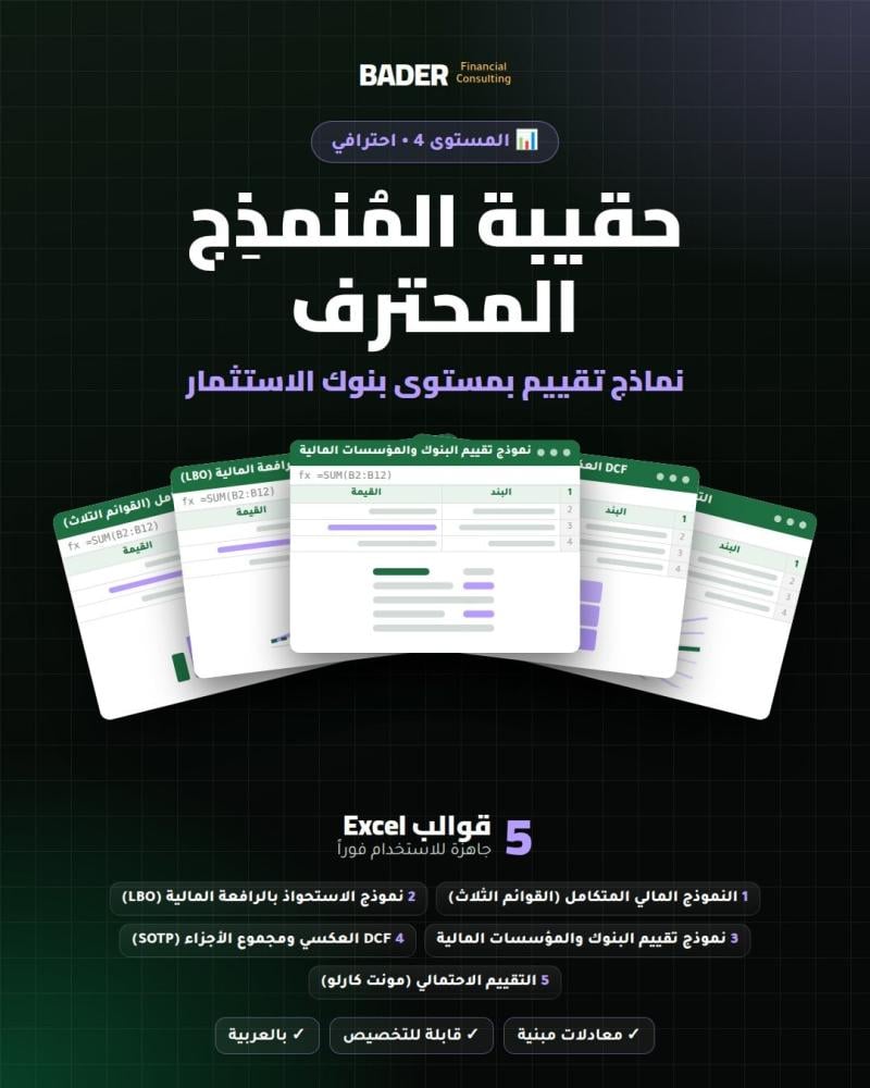 حقيبة المُنمذِج المحترف - 5 نماذج تقييم Excel متقدمة