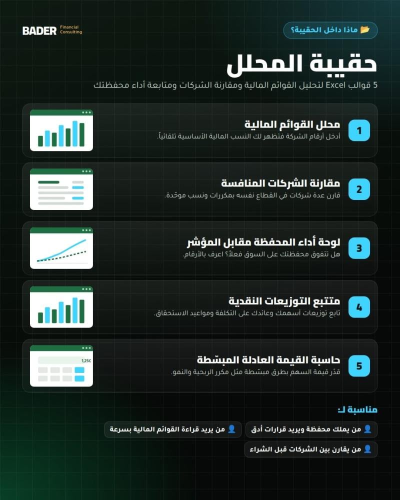 محتويات حقيبة المحلل - 5 ملفات Excel
