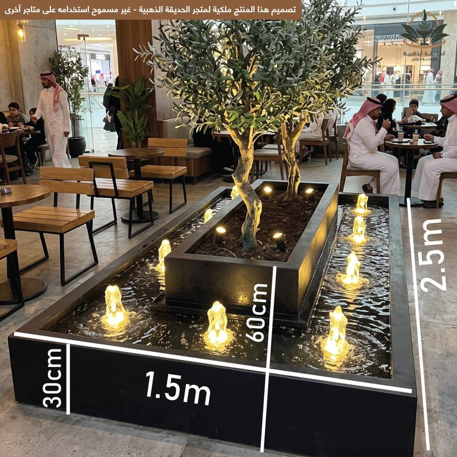 نافورة فايبر كبيرة جاهزة مع حوض زرع مضئ
