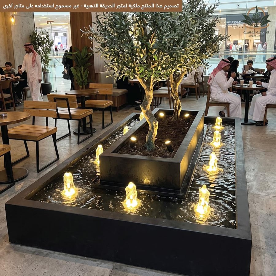 نافورة فايبر كبيرة جاهزة مع حوض زرع مضئ