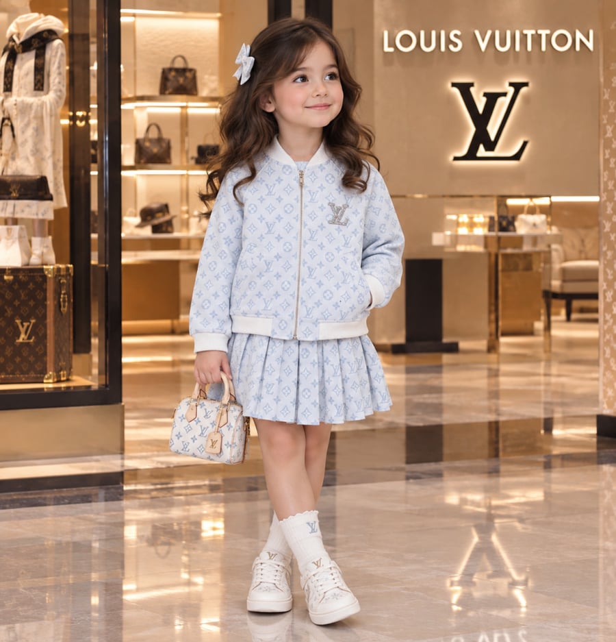 تيور LV قطعتين جاكيت وتنورة مزين بعلامة الماركة كريستال