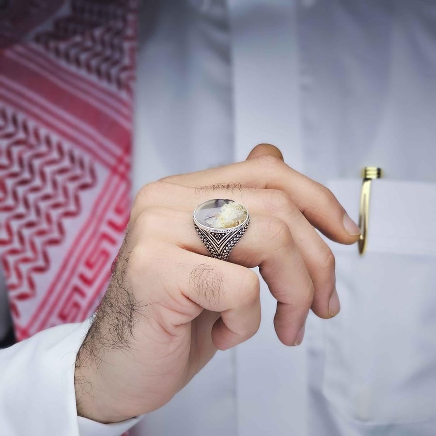 خاتم فضة عقيق يماني طحلبي