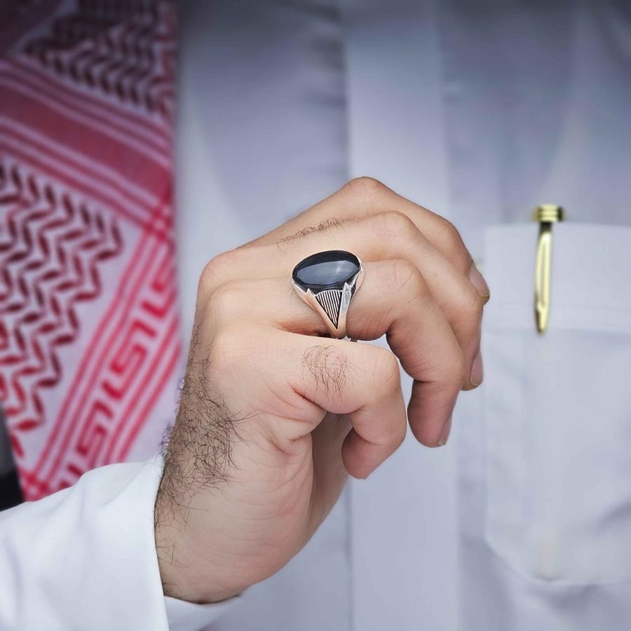 خاتم فضة عقيق يماني نادر