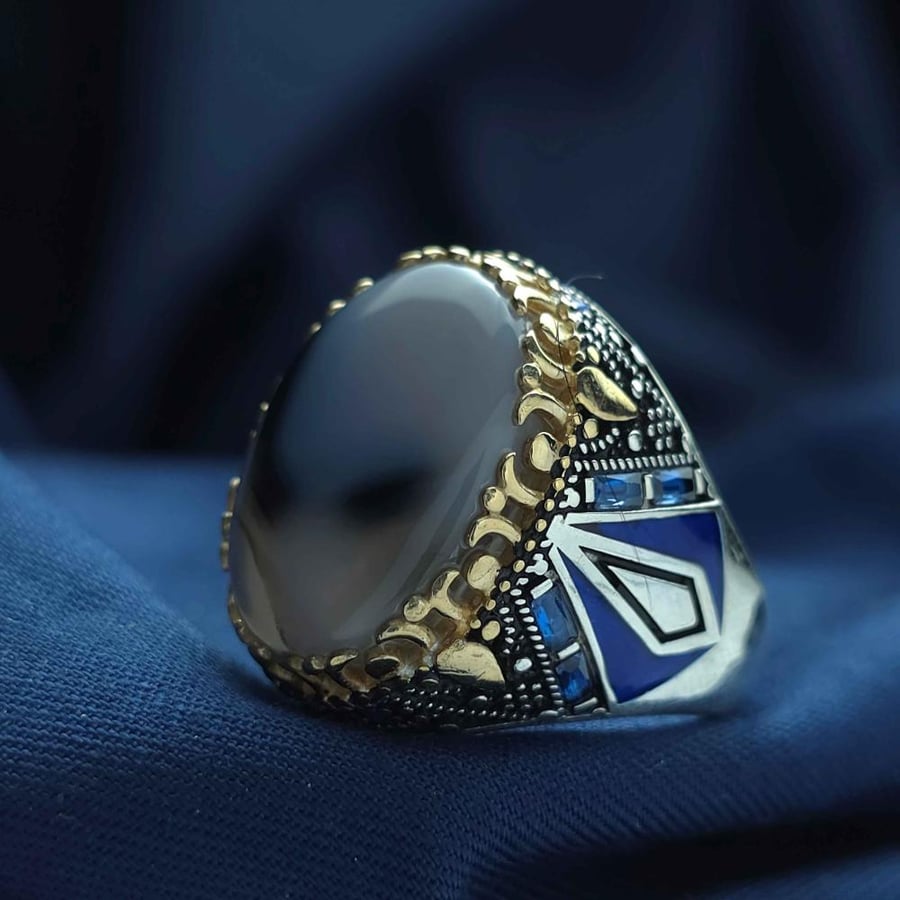 خاتم شبابي فضة 925 عقيق يماني مزهر