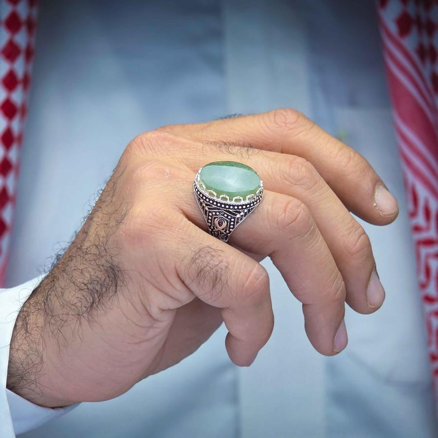 خاتم فضة عقيق يماني اخضر