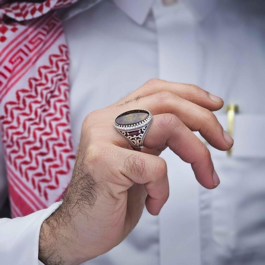 خاتم فضة عقيق يماني شعب مرجانية