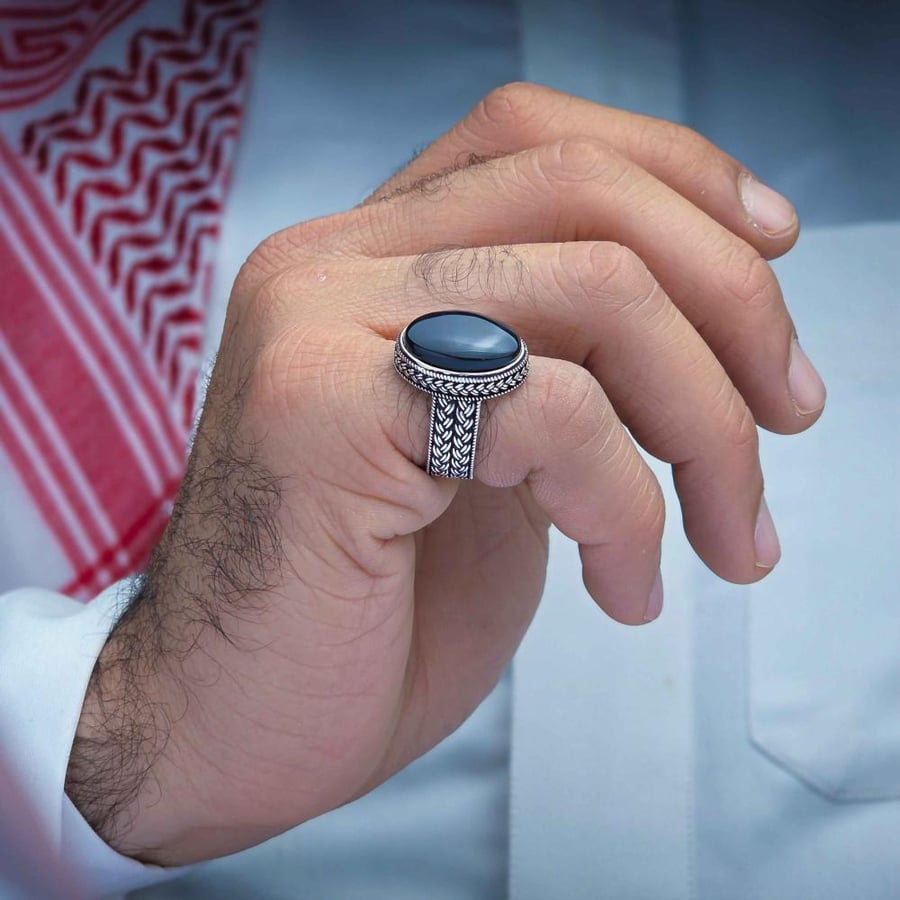 خاتم فضة عقيق يماني اسود