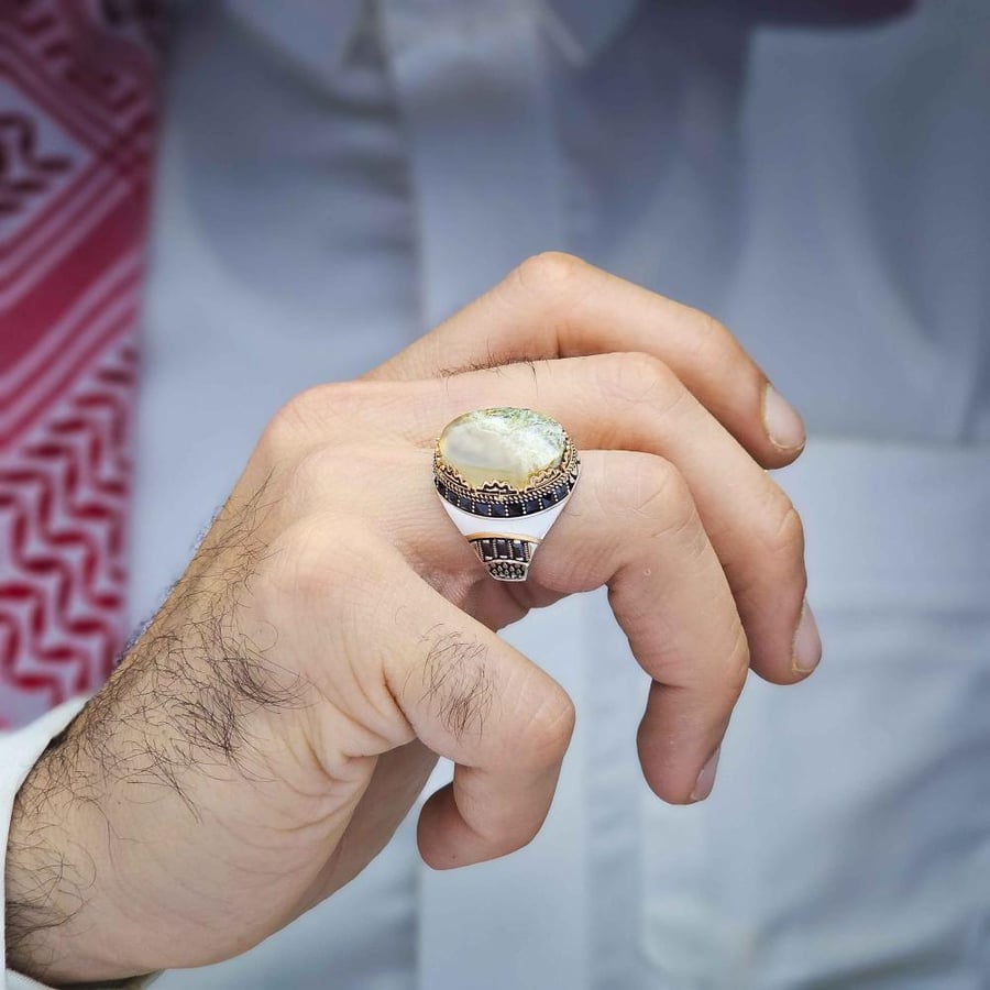 خاتم فضة عقيق يماني مسماري