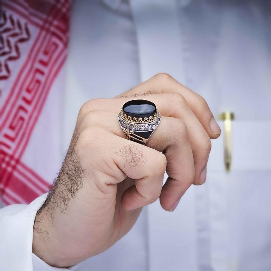 خاتم فضة عقيق يماني اسود
