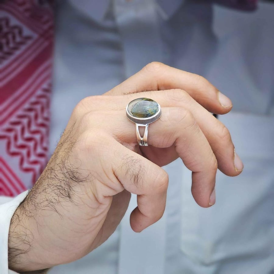 خاتم فضة عقيق يماني طحلبي