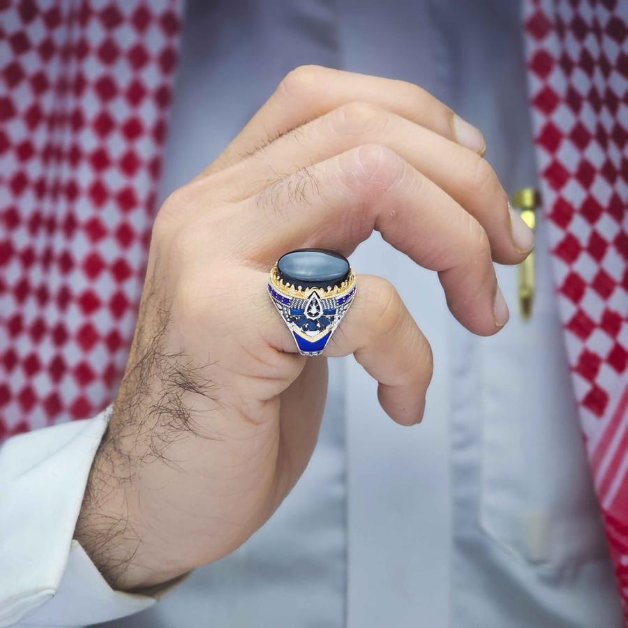 خاتم فضة عقيق يماني اسود