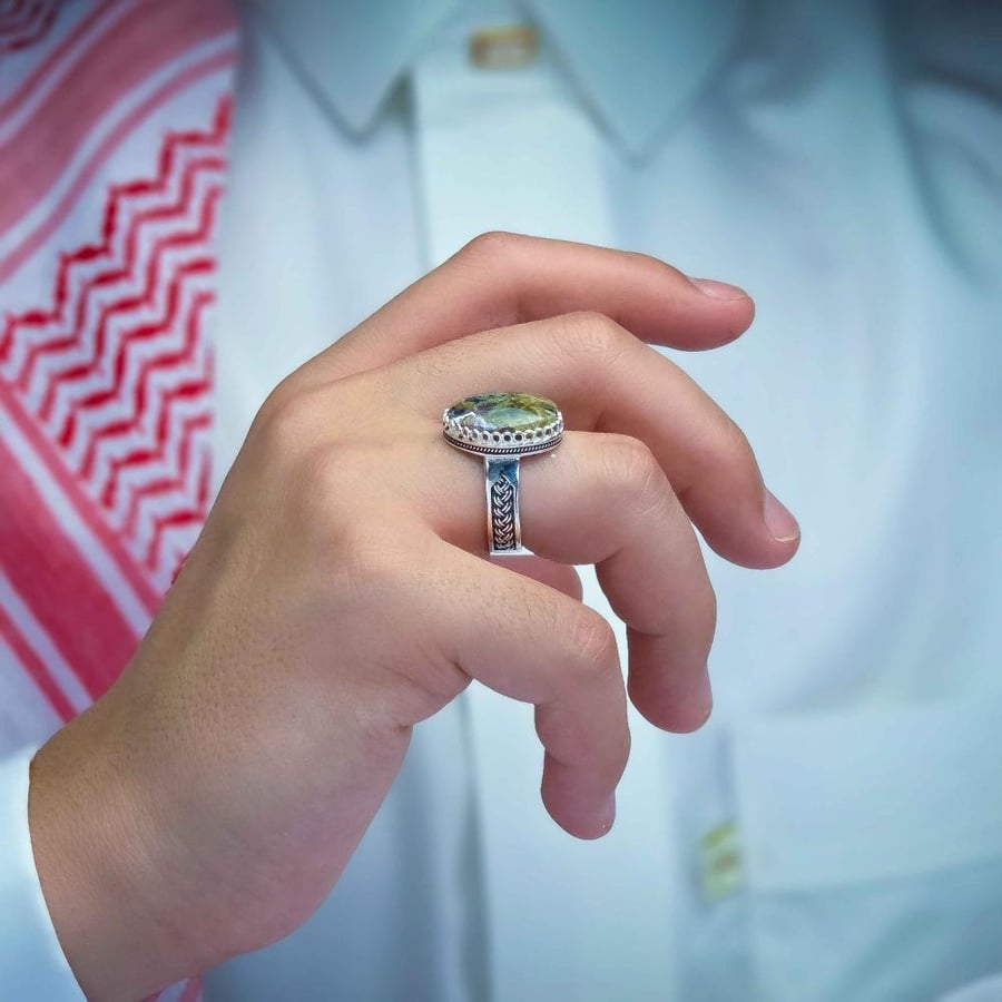 خاتم فضة عقيق يماني طحلبي