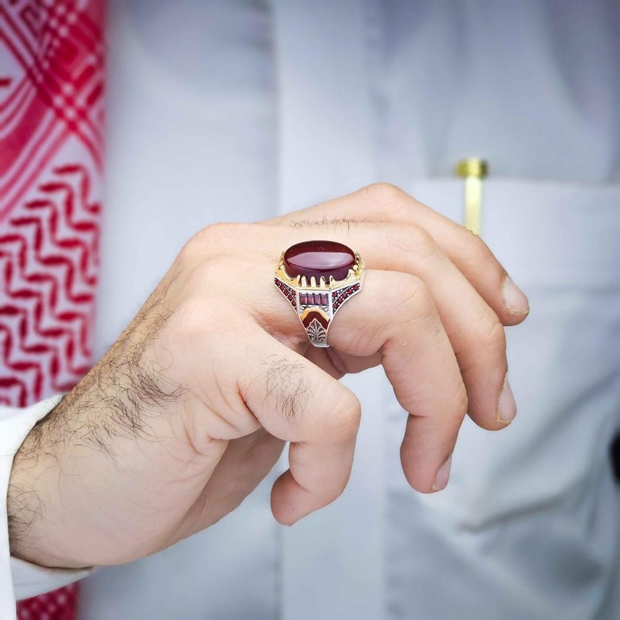 خاتم فضة عقيق يماني كبدي