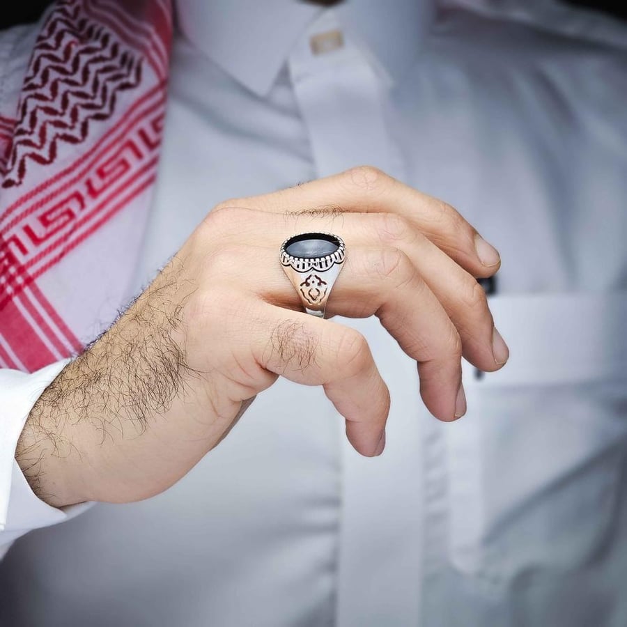 خاتم فضة عقيق يماني اسود