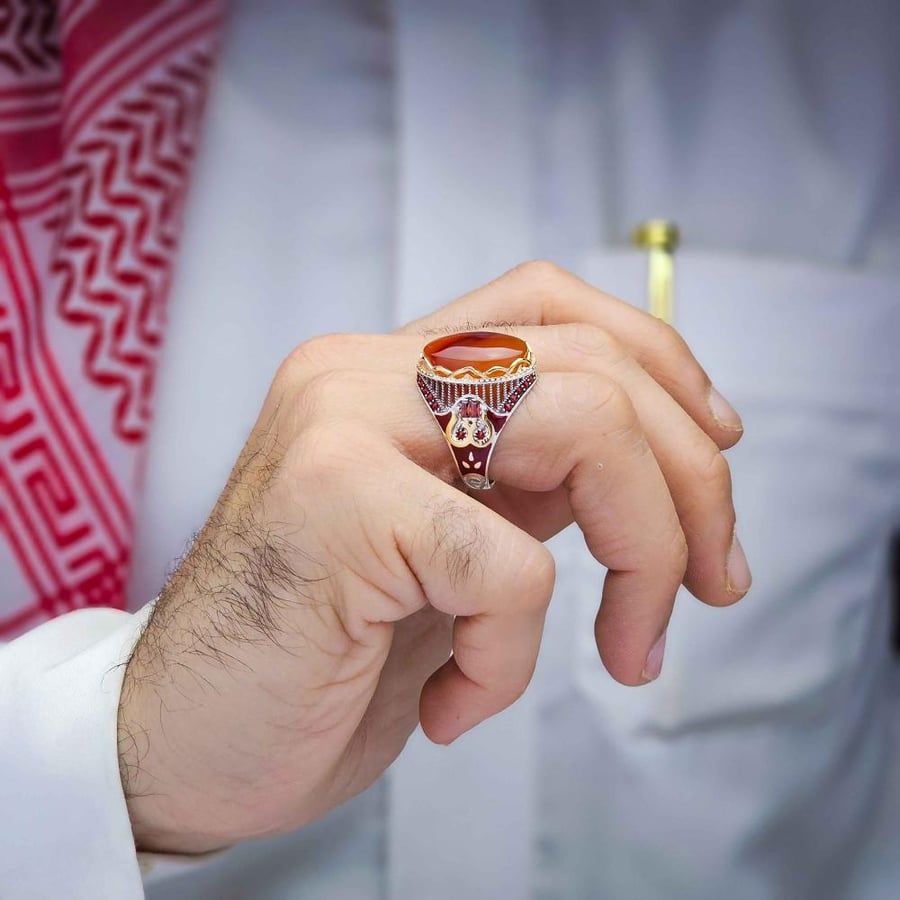 خاتم فضة عقيق يماني احمر