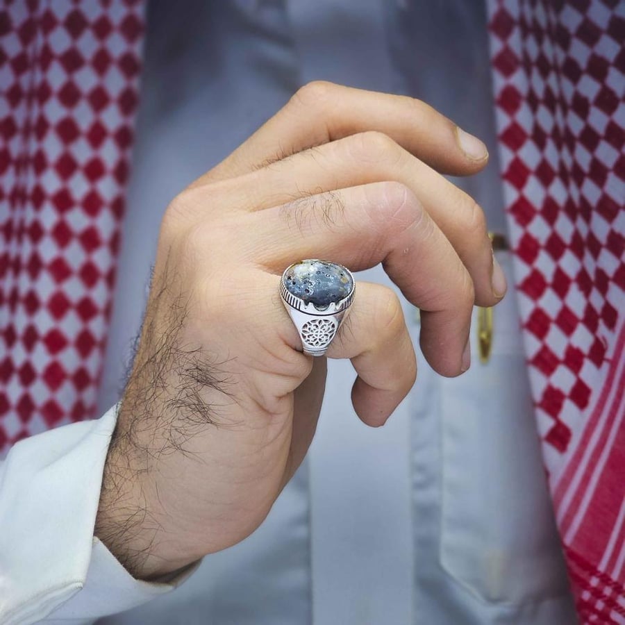 خاتم فضة عقيق يماني طحلبي