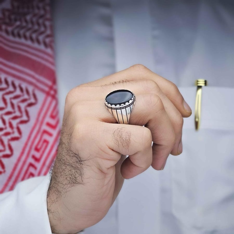 خاتم فضة عقيق يماني اسود