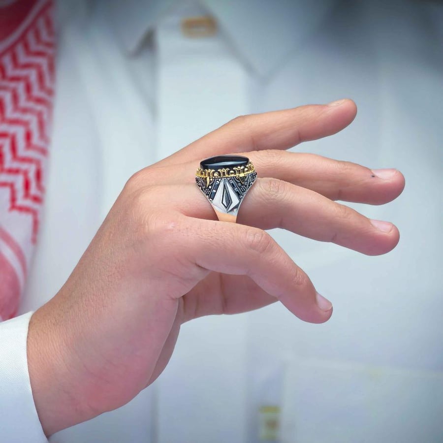 خاتم شبابي عقيق يماني اسود