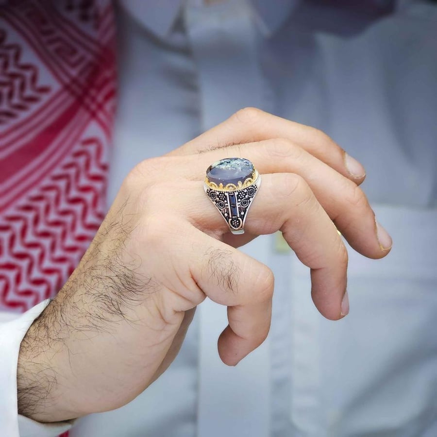 خاتم فضة عقيق يماني طحلبي