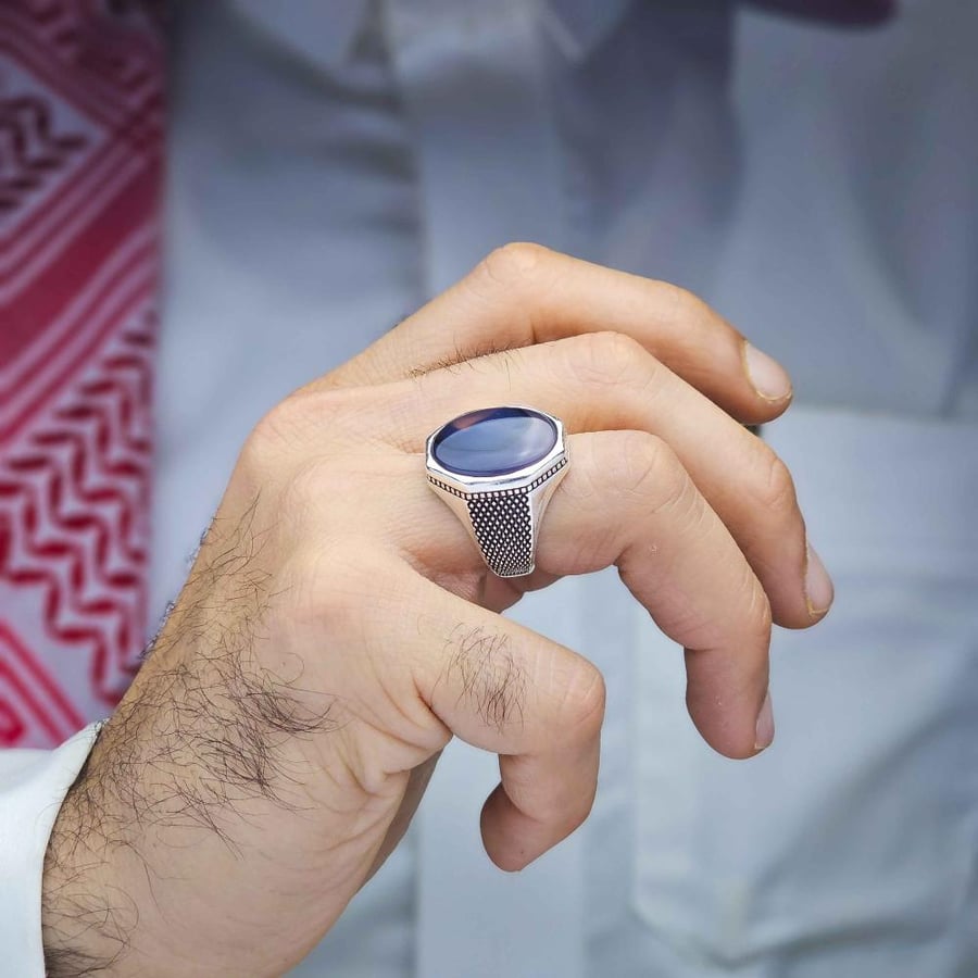 خاتم فضة عيار 950 عقيق يماني مزهر