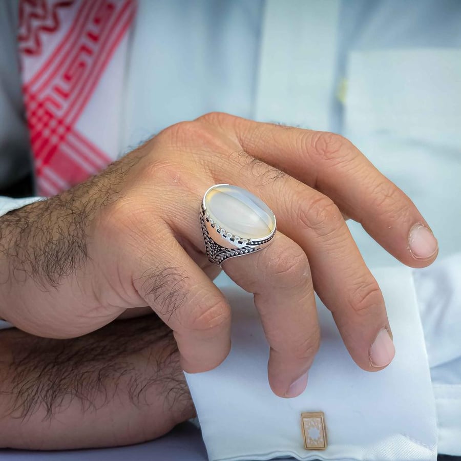 خاتم فضة عقيق يماني مائي