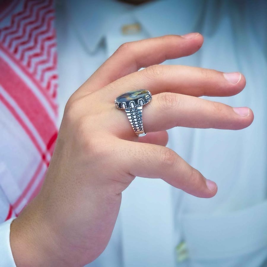 خاتم فضة عقيق يماني طحلبي